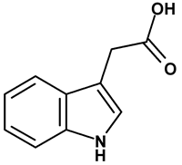 オーキシンの1種である3-インドール酢酸の構造式