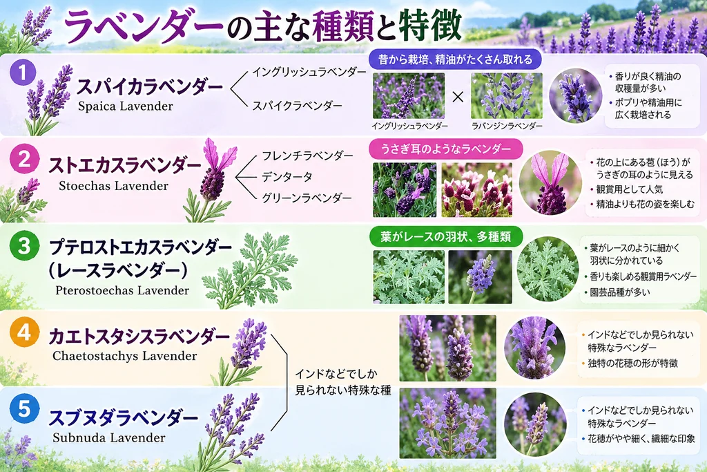 ラベンダーの学術上の5分類