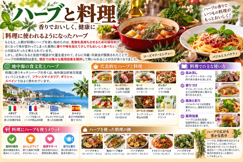 ハーブと料理について解説、香りでおいしく健康に