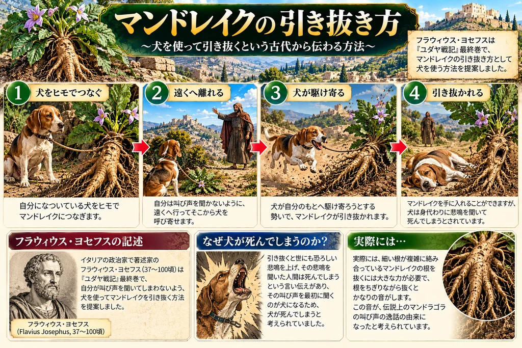 犬を使ってマンドラゴラを引き抜く伝説の既存図版