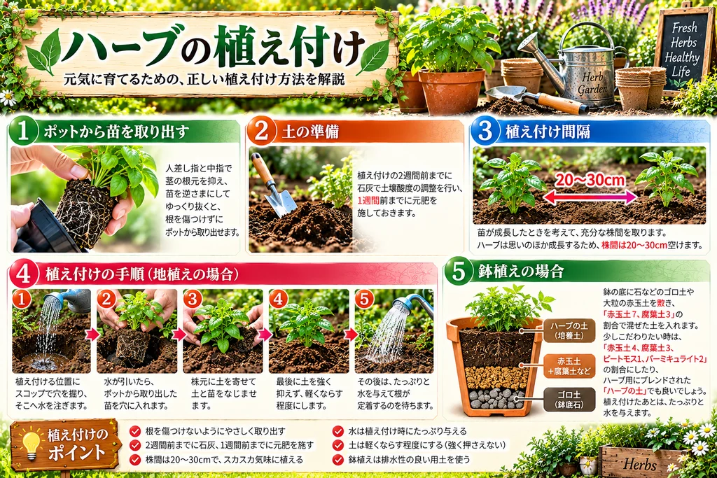 ハーブの植え付けと鉢