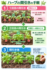 ハーブの間引きの手順