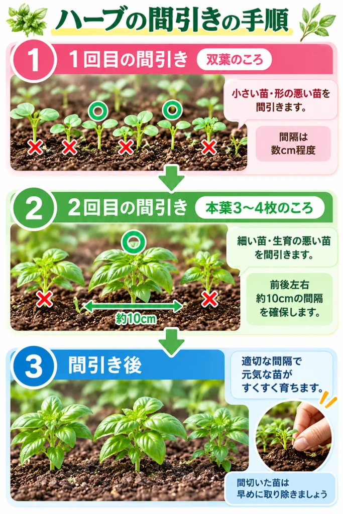 ハーブの芽の間引き方
