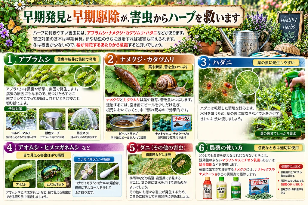 ハーブに付きやすい害虫と対策(図解)