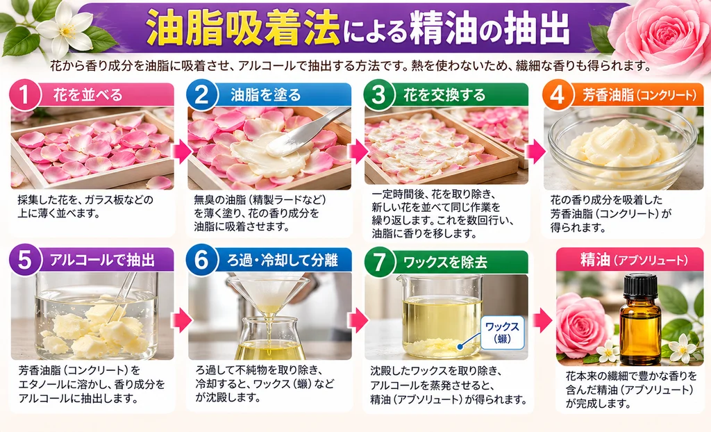 油脂吸着法による精油の抽出