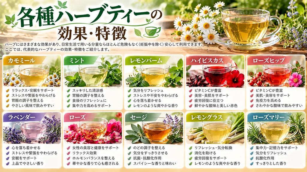 各種ハーブティーの効果・特徴を紹介
