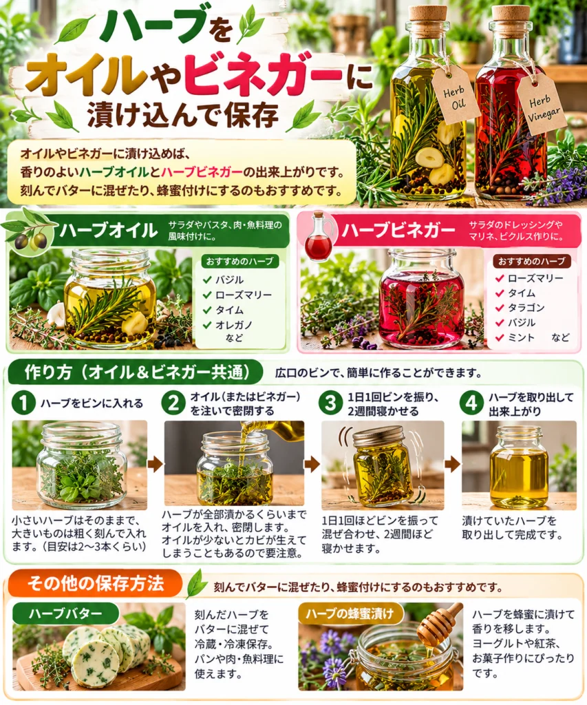 ハーブをオイルやビネガーに付け込んで保存