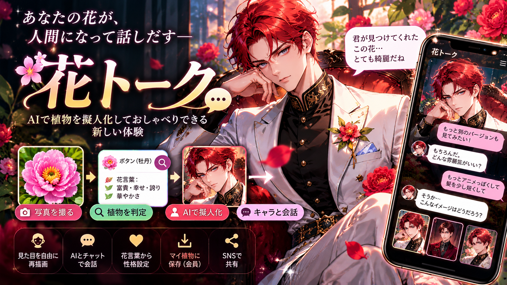 花トークは、花の写真をAIで擬人化！植物とおしゃべりできる無料ツールです