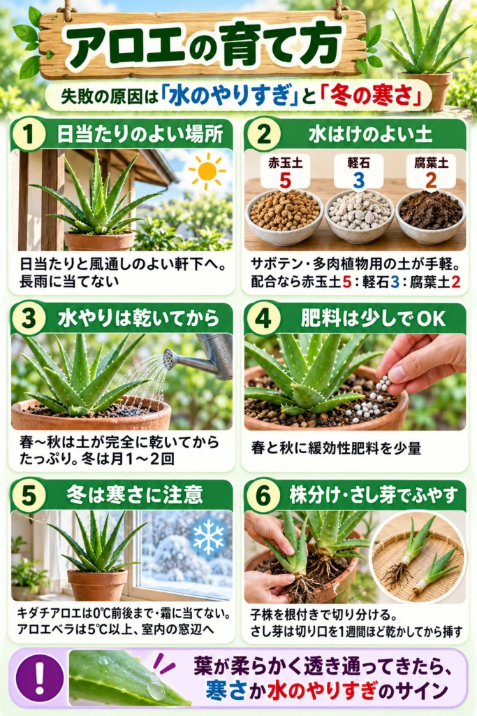 アロエの育て方(置き場所・土・水やり・冬越し・ふやし方)