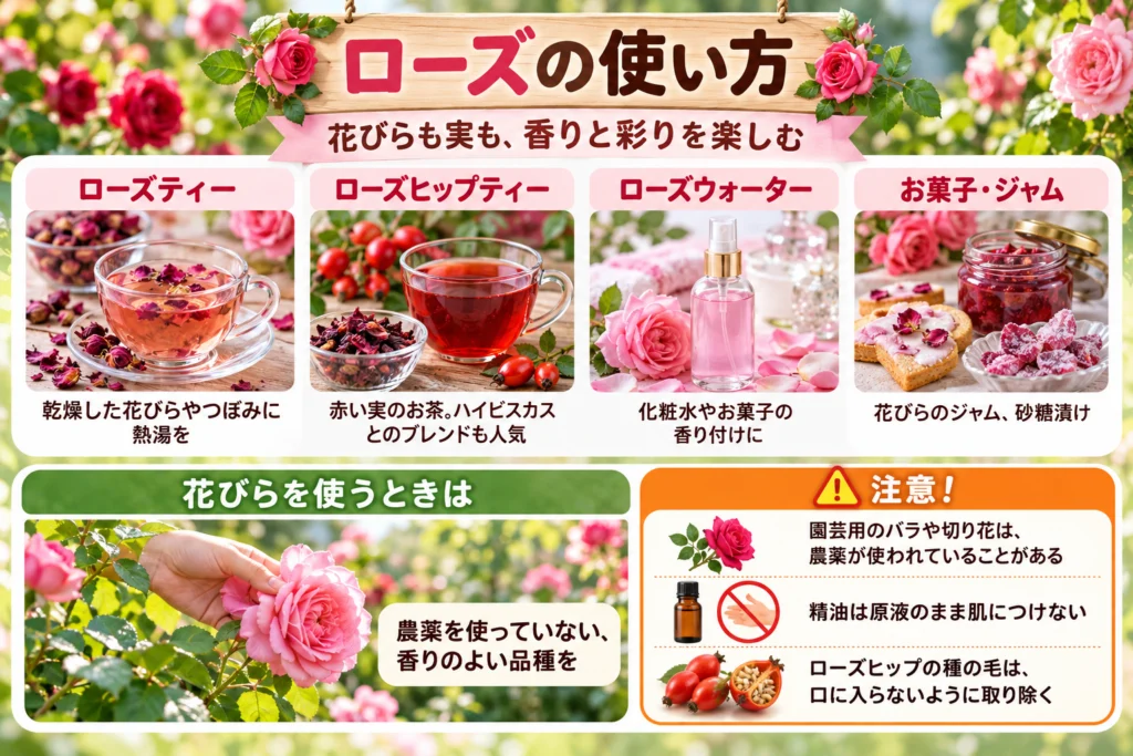 ローズの使い方(ローズティー・ローズヒップ・ローズウォーター)