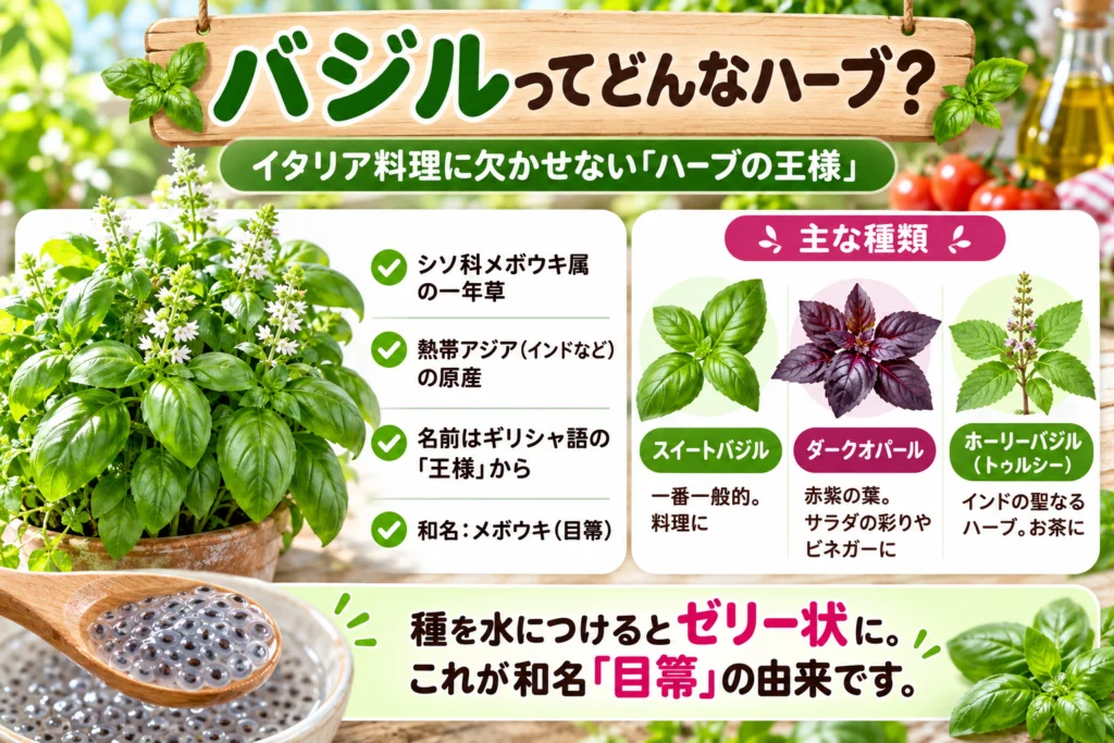 バジルとは?特徴と主な種類(スイートバジル・ダークオパール・ホーリーバジル)