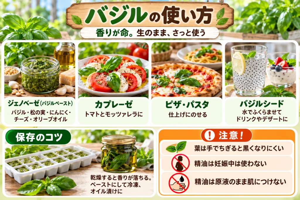 バジルの使い方(ジェノベーゼ・カプレーゼ・保存法)