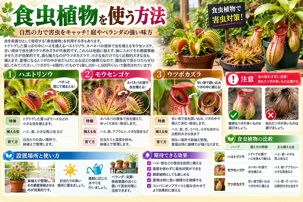 食虫植物でハーブを守る!ハエトリソウ、モウセンゴケ、ウツボカズラなど
