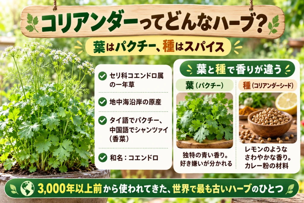 コリアンダー(パクチー)とは?葉と種で違う香り