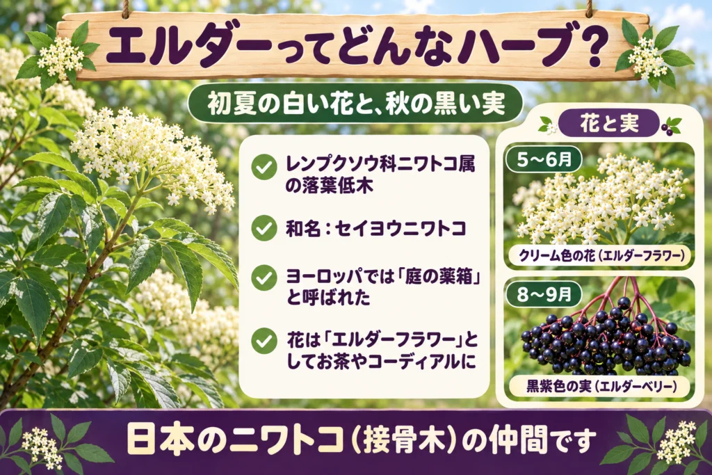 エルダー(西洋ニワトコ)とは?花と実の特徴
