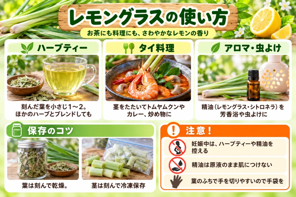 レモングラスの使い方(ハーブティー・タイ料理・虫よけ)