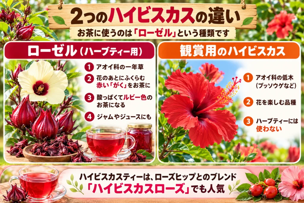ハーブティーのハイビスカス(ローゼル)と観賞用ハイビスカスの違い