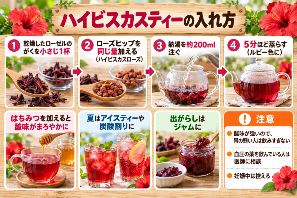 ハイビスカスティーの入れ方とローズヒップとのブレンド