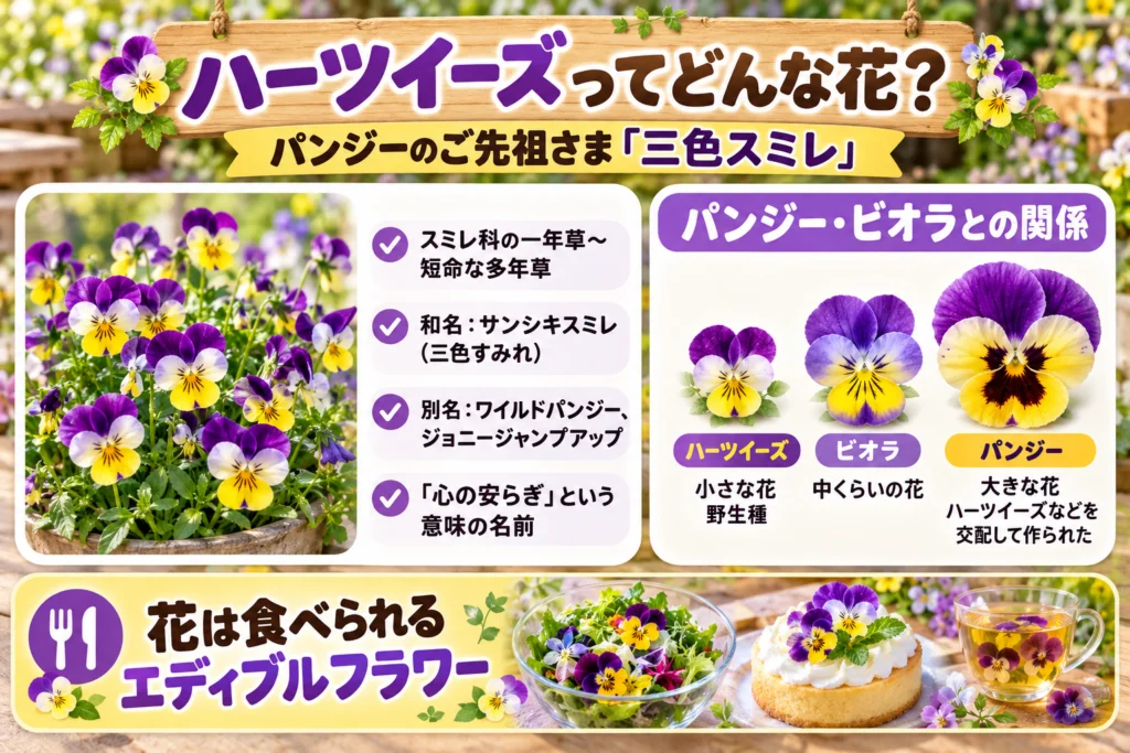 ハーツイーズ（三色スミレ）とは？パンジー・ビオラとの違い