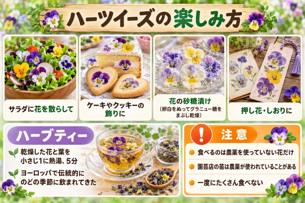 ハーツイーズの使い方（エディブルフラワー・砂糖漬け・押し花）