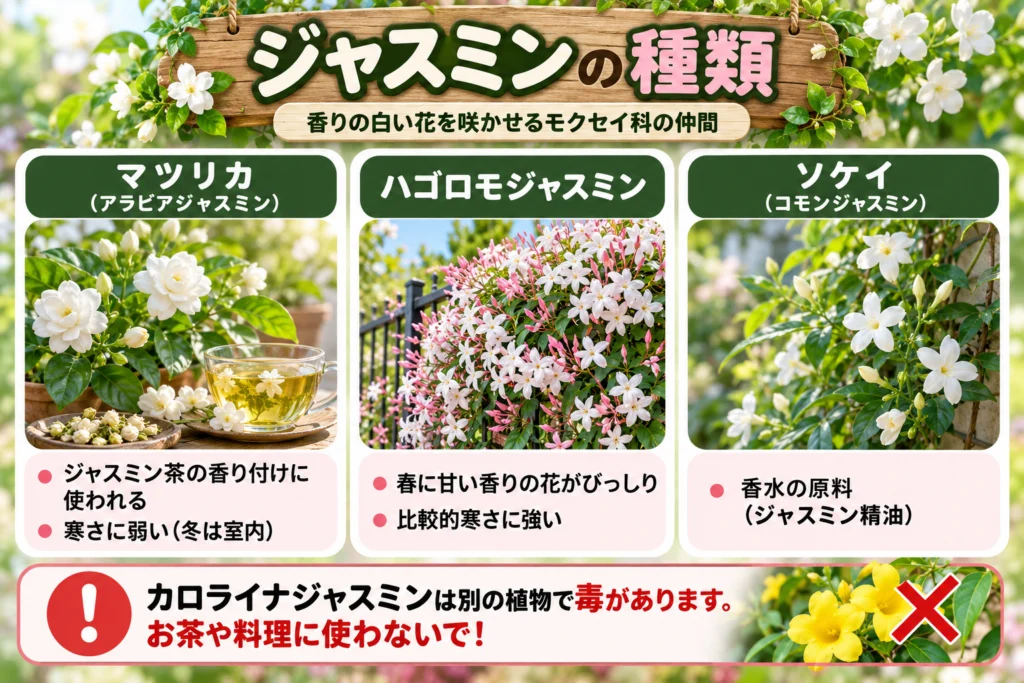 ジャスミンの種類(マツリカ・ハゴロモジャスミン・カロライナジャスミン)