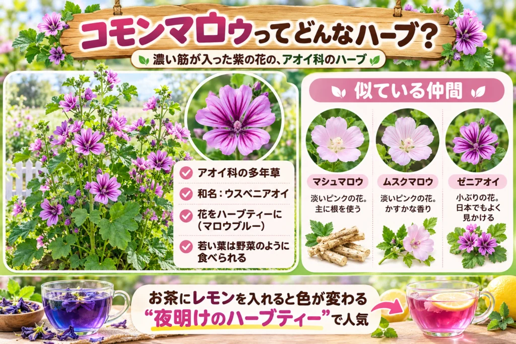 コモンマロウ(ウスベニアオイ)とは?特徴と仲間