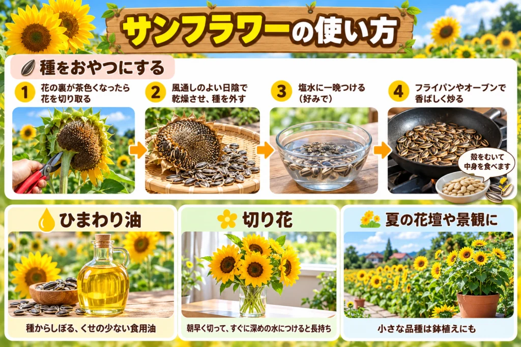 サンフラワーの使い方（種・ひまわり油・切り花）