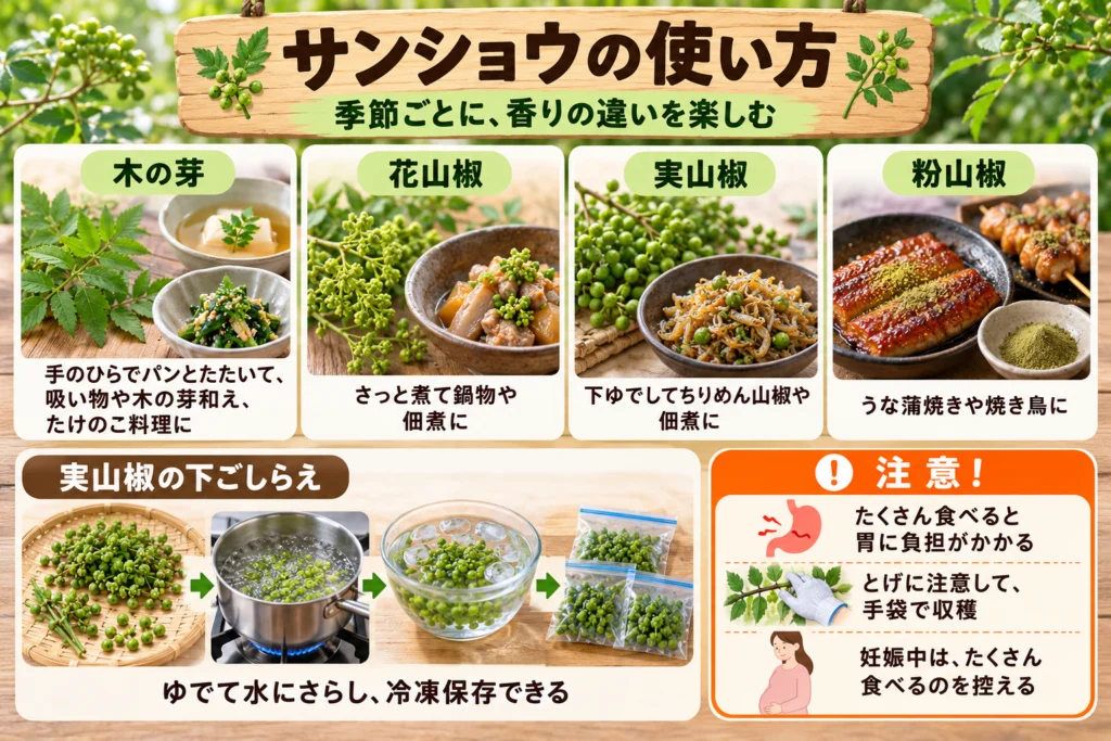 サンショウの使い方(木の芽・実山椒・粉山椒)