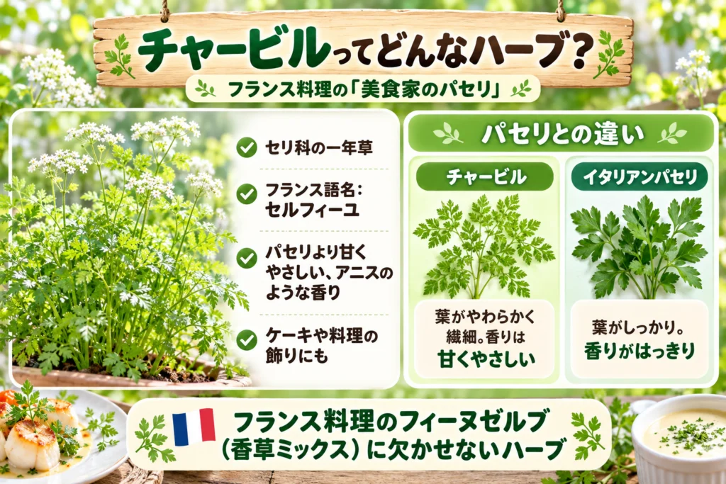 チャービル（セルフィーユ）とは？特徴とパセリとの違い