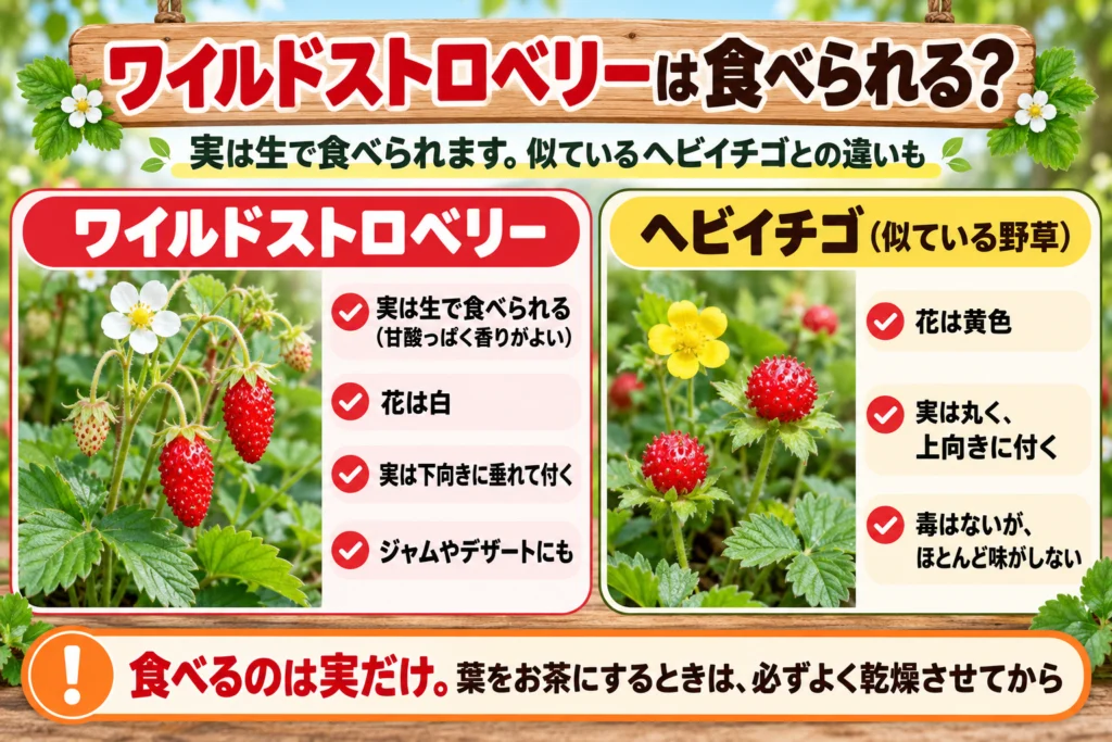 ワイルドストロベリーは食べられる?ヘビイチゴとの見分け方